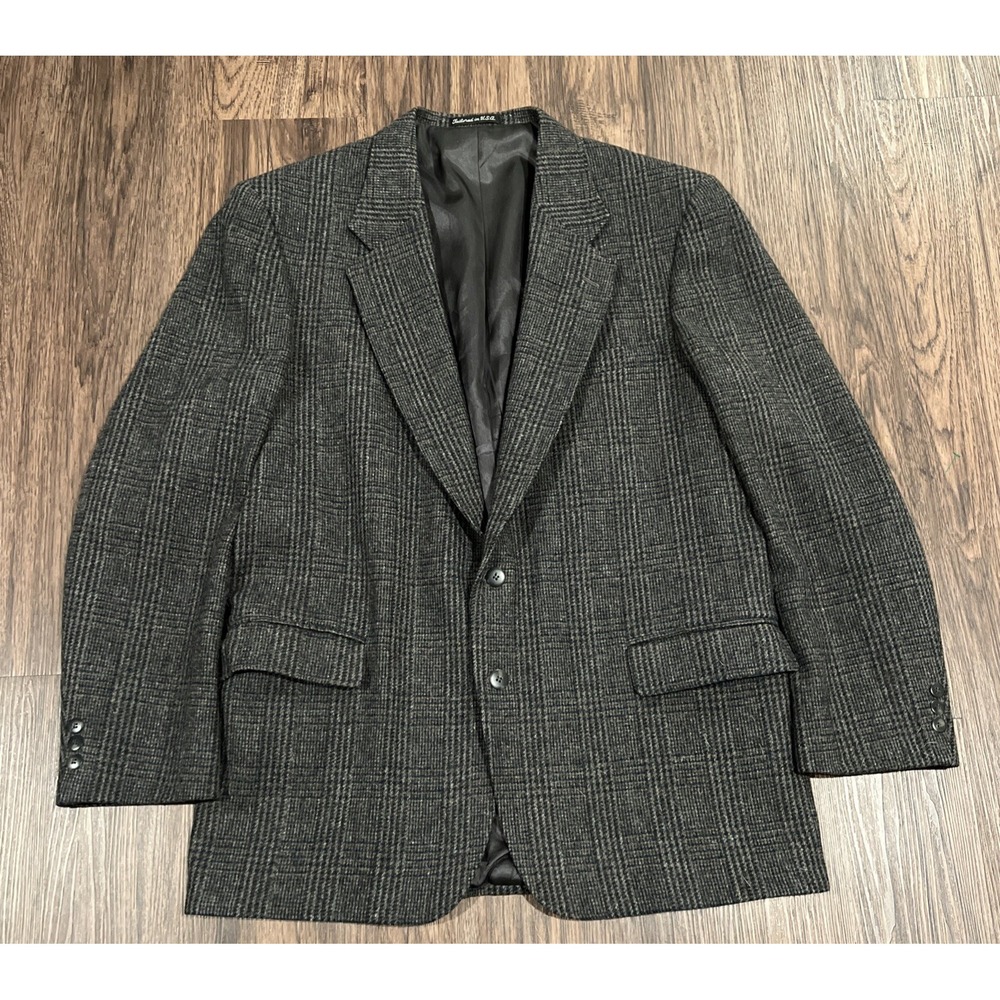 VTG Woolrich Men's Wool Blazer Long Gray Plaid Tweed Sport Coat Size L USA MADE